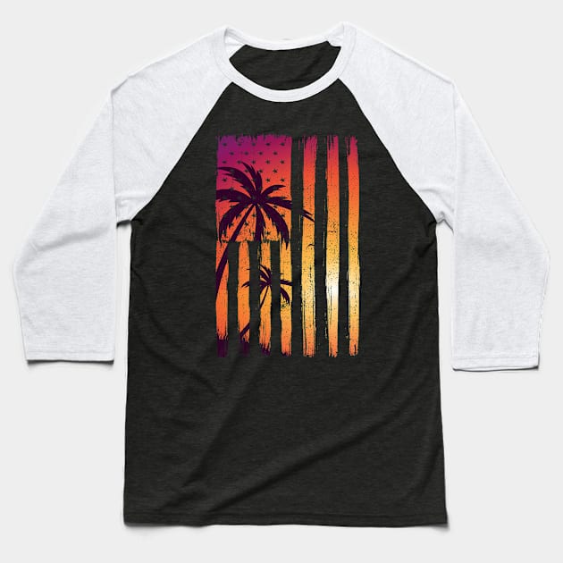 Summer Good Times Shirt - American Flag Sunset Beach Design Baseball T-Shirt by RKP'sTees